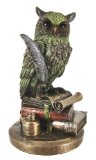 Bronze Horned Owl on Books With Quill Statue