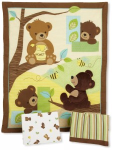 honey bear green and brown baby bedding set