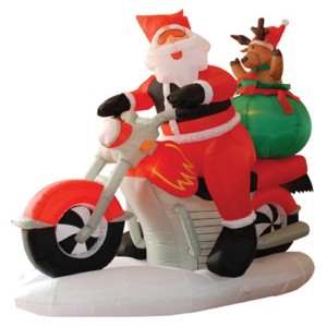 6 foot long inflatable santa on motorcycle with reindeer