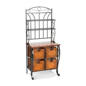 sei iron wicker bakers rack with drawers
