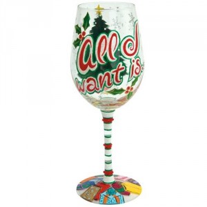 all i want christmas painted wine glass