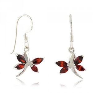 sterling silver little red garnet dragonfly earrings