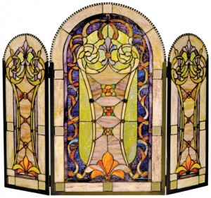 dale tiffany fd0117 scarberry stained glass fireplace screen