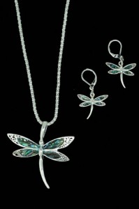 green abalone dragonfly earrings