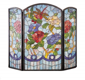 meyda dragonfly flower stained glass fireplace screen