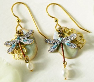 silver forest fresh water pearl dragonfly earrings