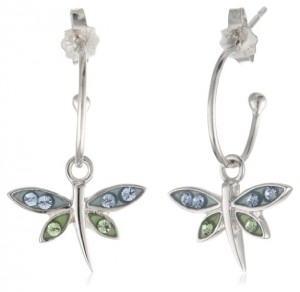 sterling silver blue and green crystal dragonfly earrings