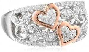 sterling silver 14K gold diamond hearts ring valentine's day jewelry for her