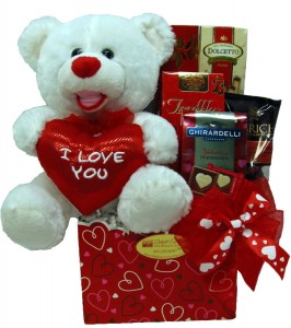 be mine chocolates and teddy bear valentines day gift basket for her