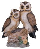 Polyresin Tan and Brown Owls on Tree Log Figurine