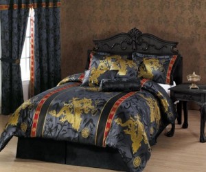 red palace dragon black and gold bedding