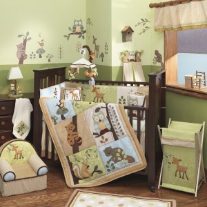 enchanted forest green and brown baby bedding set