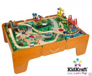 kidcraft limited edition waterfall mountain train table with drawers and train set