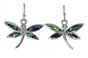 paua shell dangle dragonfly earrings