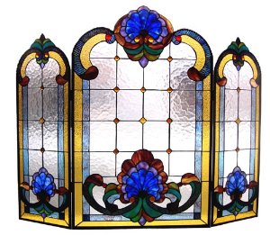 chloe lighting tiffany style 3 piece folding victorian design stained glass fireplace screen