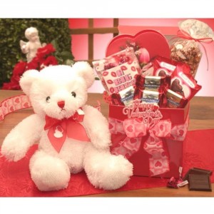 a big kiss for you candies and teddy bear valentines day gift basket for her