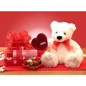 chocolates and teddy bear valentines day gift basket for her