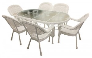 7-piece white resin wicker patio furniture dining set