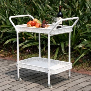 white resin wicker patio furniture serving cart
